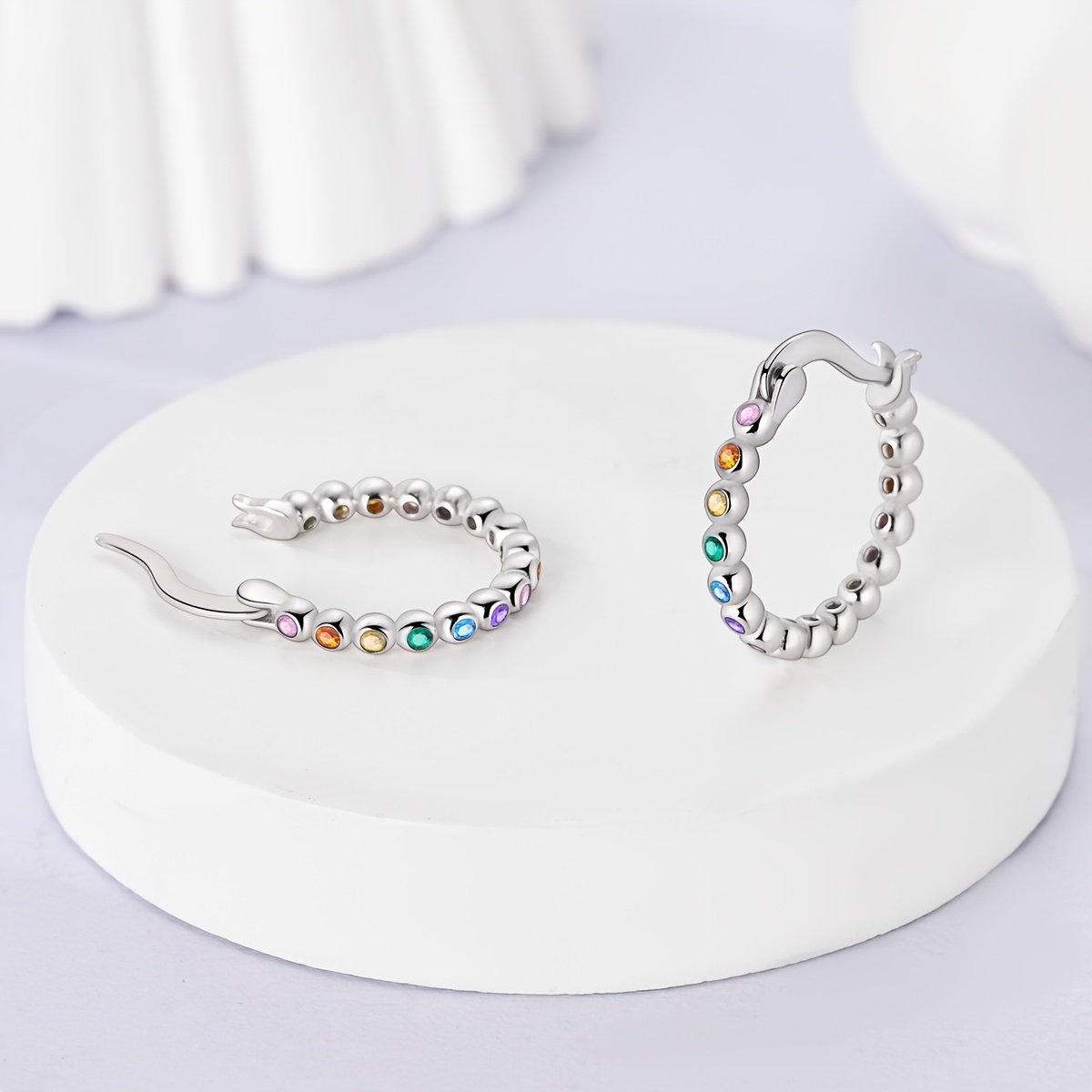 Sparkling Colored Circular Cubic Synthetic Zirconia Hoop Earrings